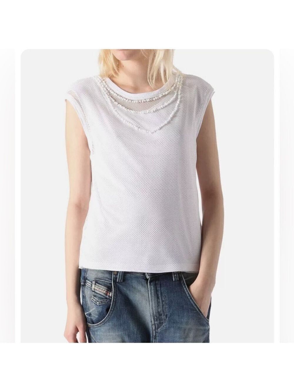 Diesel T-Electa Maglietta  Mesh Ladies Shirt White Sz small